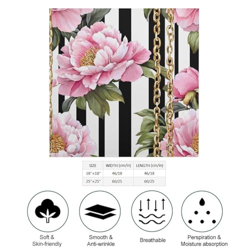 Peony Flowers Gold Chains Stripe Head Scarf for Women Like Silk 18